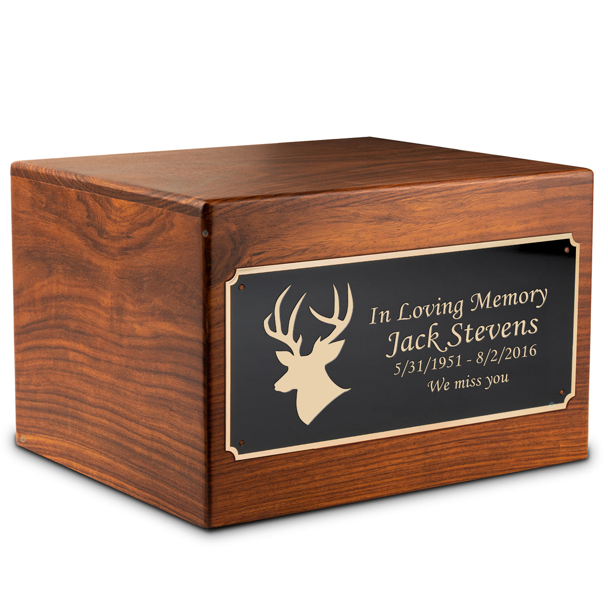 Hickory, curly cherry wooden outlet cremation box with leather hinges