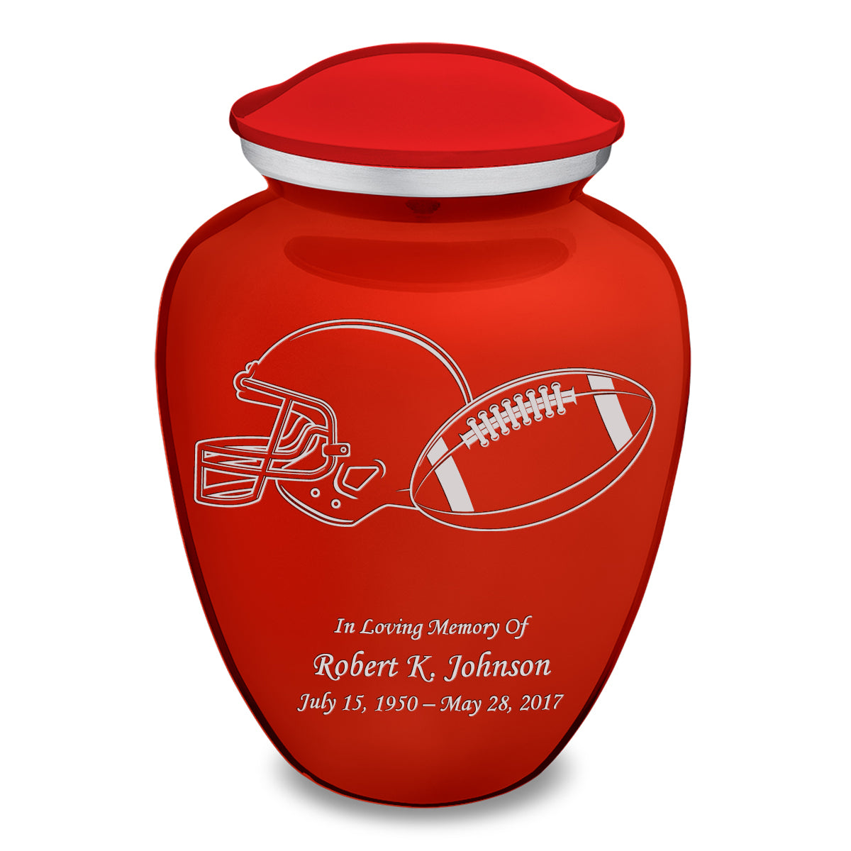 Football Cremation Urn & Kansas City Chiefs Hover Helmet Décor