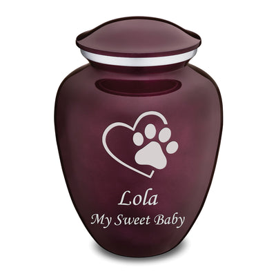 Large Embrace Cherry Purple Single Paw Heart Pet Cremation Urn