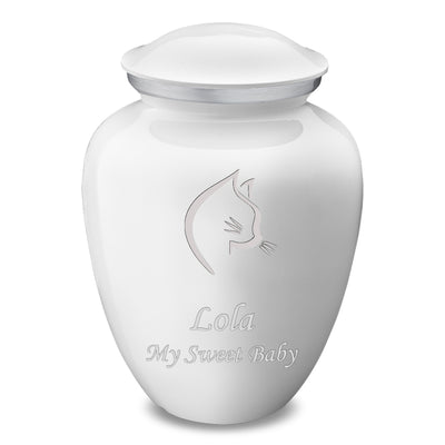 Large Embrace White Cat Pet Cremation Urn