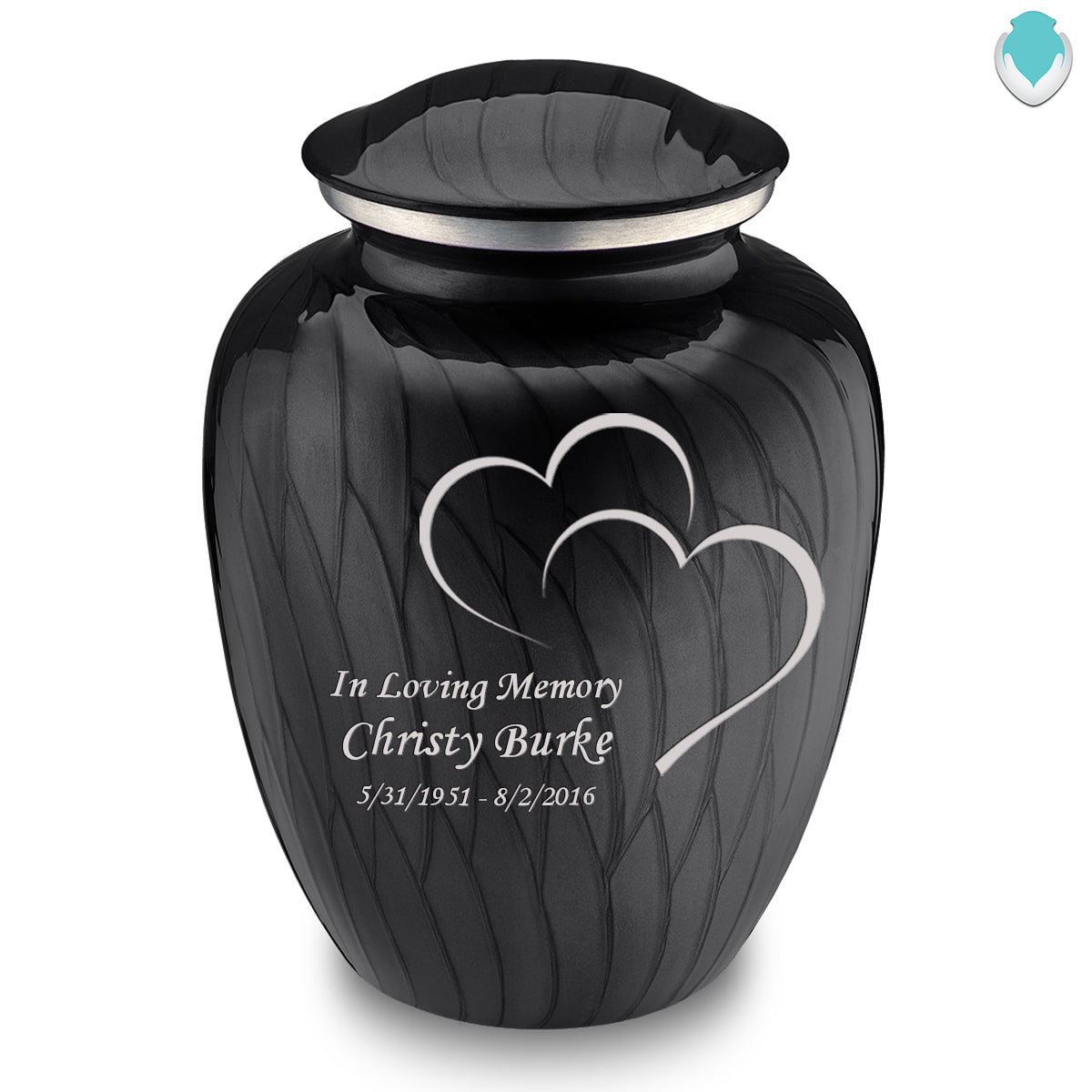 Adult Embrace Pearl Black Hearts Cremation Urn