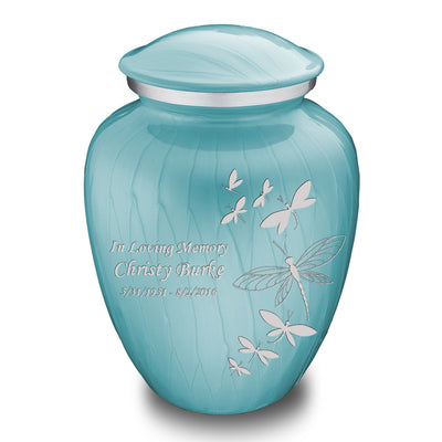 Adult Embrace Pearl Light Blue Dragonflies Cremation Urn