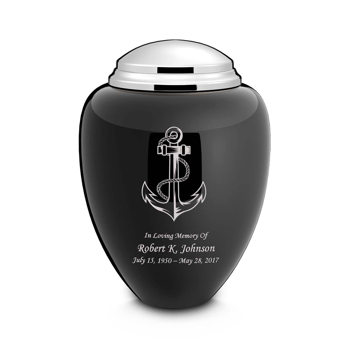 Adult Tribute Black & Shiny Pewter Anchor Cremation Urn