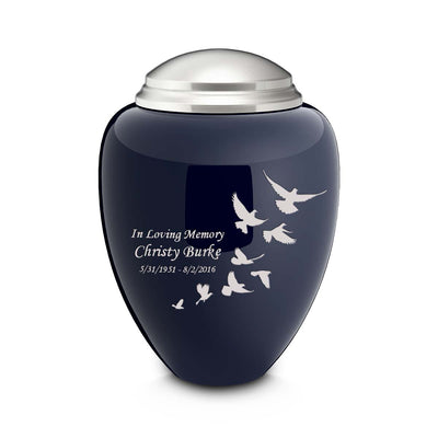 Adult Tribute Navy & Brushed Pewter Doves Cremation Urn