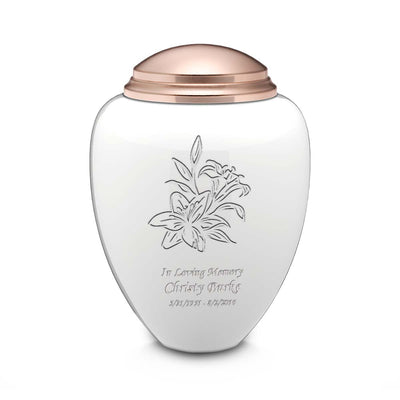 Adult Tribute White & Rose Gold Lily Cremation Urn