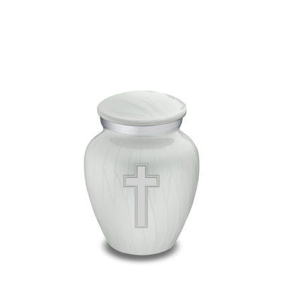 Keepsake Embrace Pearl White Simple Cross Cremation Urn