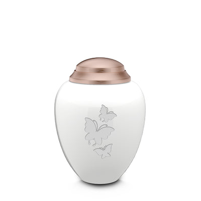 Keepsake Tribute White and Rose Gold Butterflies Cremation Urn