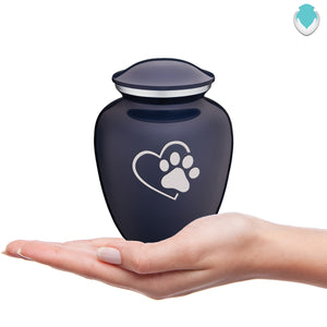 Medium Embrace Cobalt Blue Single Paw Heart Pet Cremation Urn