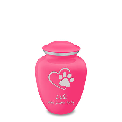 Medium Embrace Bright Pink Single Paw Heart Pet Cremation Urn