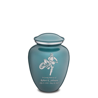 Medium Embrace Teal Dirt Bike Cremation Urn