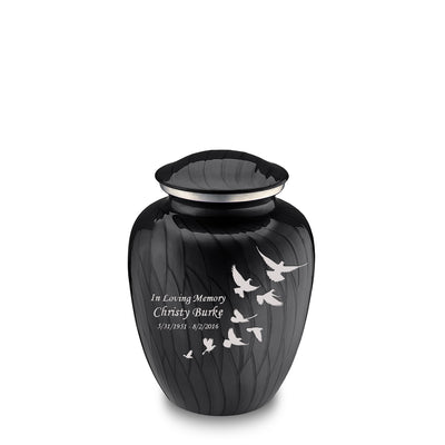 Medium Embrace Pearl Black Doves Cremation Urn