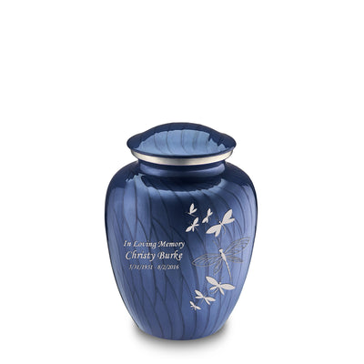 Medium Embrace Pearl Cobalt Blue Dragonflies Cremation Urn