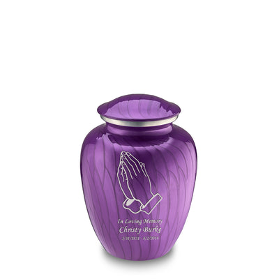 Medium Embrace Pearl Purple Praying Hands Cremation Urn