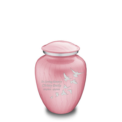 Medium Embrace Pearl Light Pink Doves Cremation Urn