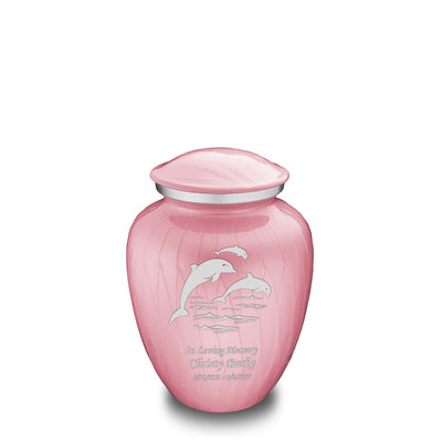 Medium Embrace Pearl Light Pink Dolphins Cremation Urn