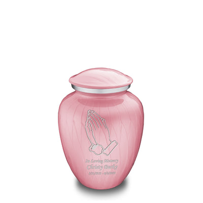 Medium Embrace Pearl Light Pink Praying Hands Cremation Urn