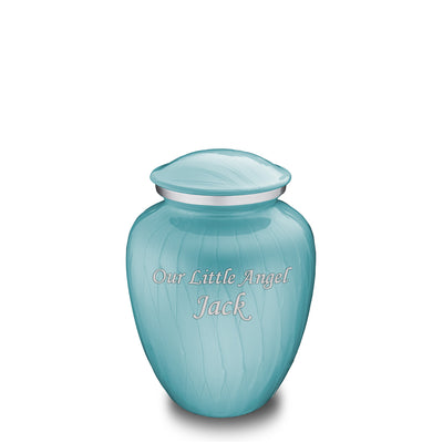 Medium Pearl Light Blue Embrace Custom Engraved Cremation Urn