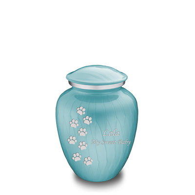 Medium Embrace Pearl Light Blue Walking Paws Pet Cremation Urn