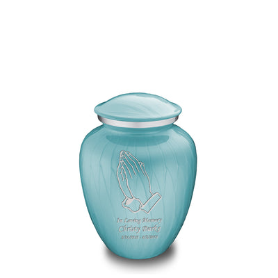 Medium Embrace Pearl Light Blue Praying Hands Cremation Urn