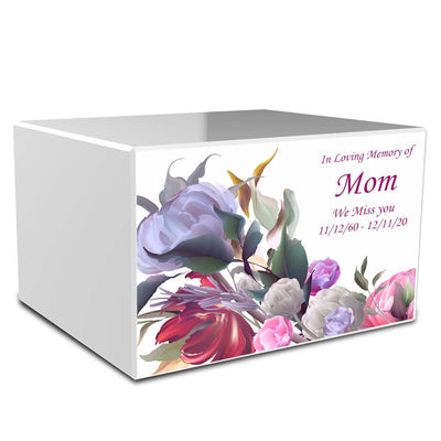 Custom Printed Heritage Modern Flowers Wood Box Cremation Urn