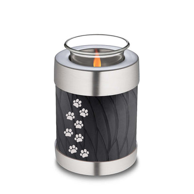 Candle Holder Embrace Pearl Black Walking Paws Pet Cremation Urn