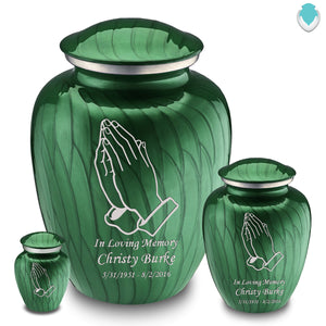 Medium Embrace Pearl Green Praying Hands Cremation Urn