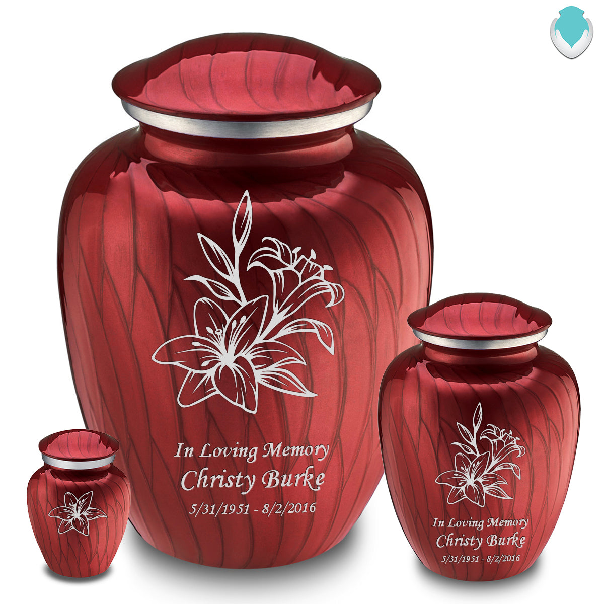 Popular Custom Engraved Medium Pearl Embrace Lily Cremation Urn