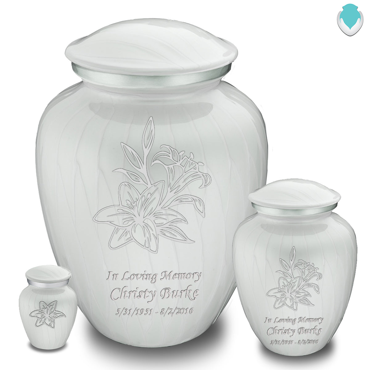 Popular Custom Engraved Medium Pearl Embrace Lily Cremation Urn