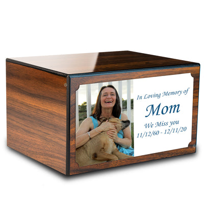 Custom Printed Heritage Walnut Photo Wood Box Cremation Urn