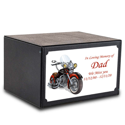 Custom Printed Heritage Leather Motorcycle Wood Box Cremation Urn