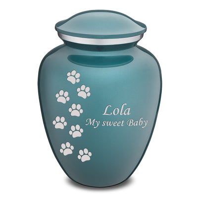 Large Embrace Teal Walking Paws Pet Cremation Urn