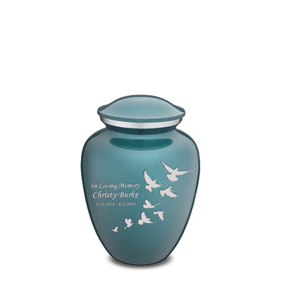 Medium Embrace Teal Doves Cremation Urn