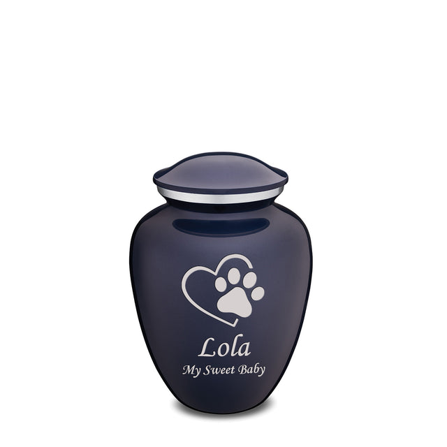 Medium Embrace Cobalt Blue Single Paw Heart Pet Cremation Urn